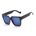 Black Oversized Blue Mirror Rectangular Polarized Mirror Lens Sunglasses 